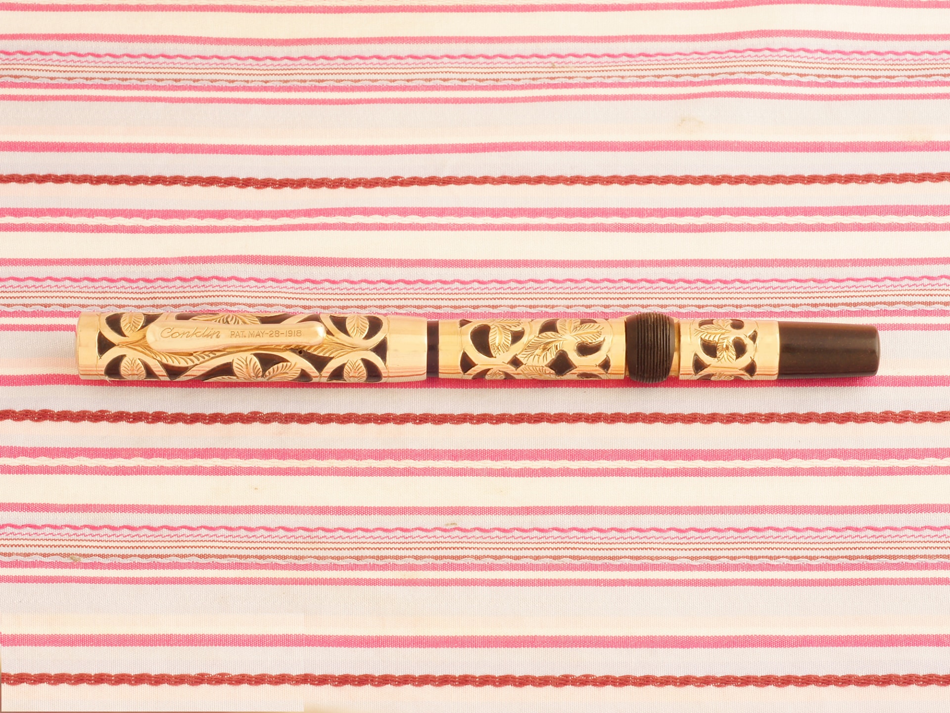 vintage conklin crescent filler gold filled overlay heath filigree floral fountain pen