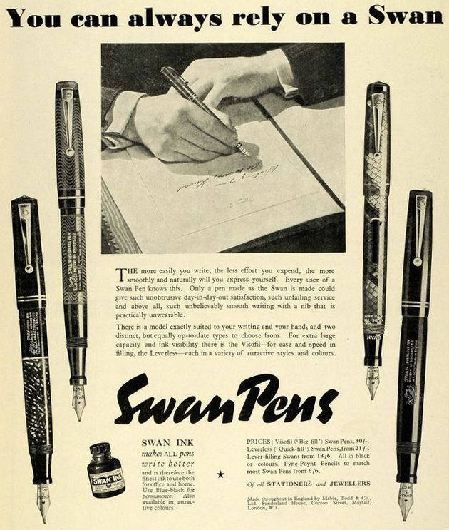 vintage mabie todd swan self-filler silver green pearl red-eye snake-skin fountain pen