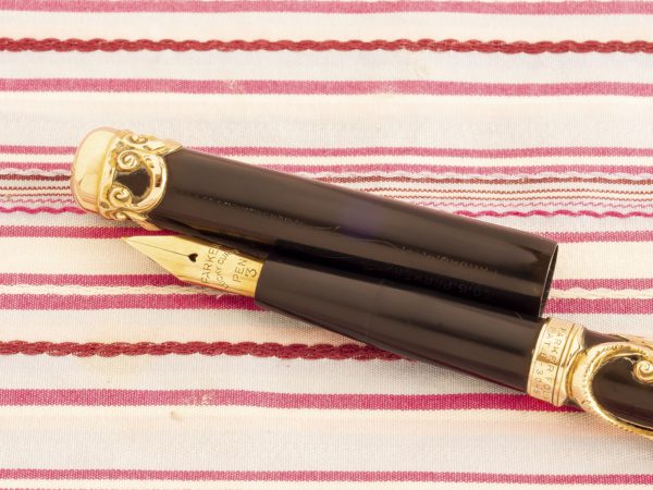 vintage antique parker 33 lucky curve hard rubber gold filled filigree overlay eyedropper fountain pen