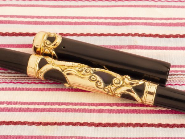vintage antique parker 33 lucky curve hard rubber gold filled filigree overlay eyedropper fountain pen