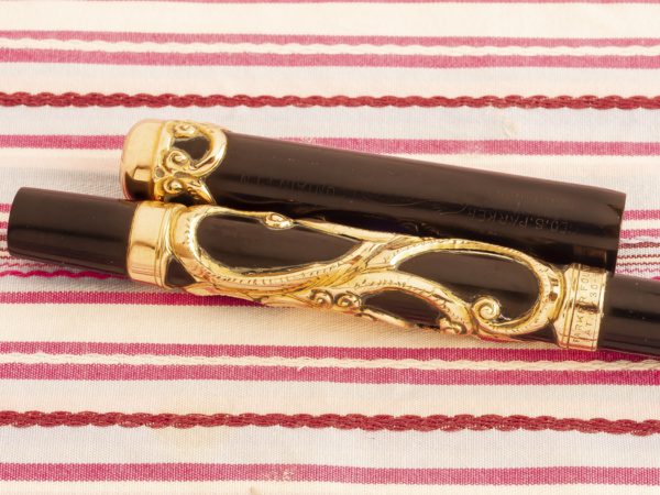 vintage antique parker 33 lucky curve hard rubber gold filled filigree overlay eyedropper fountain pen