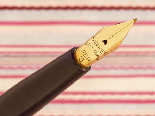 vintage antique parker 33 lucky curve hard rubber gold filled filigree overlay eyedropper fountain pen