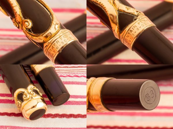 vintage antique parker 33 lucky curve hard rubber gold filled filigree overlay eyedropper fountain pen