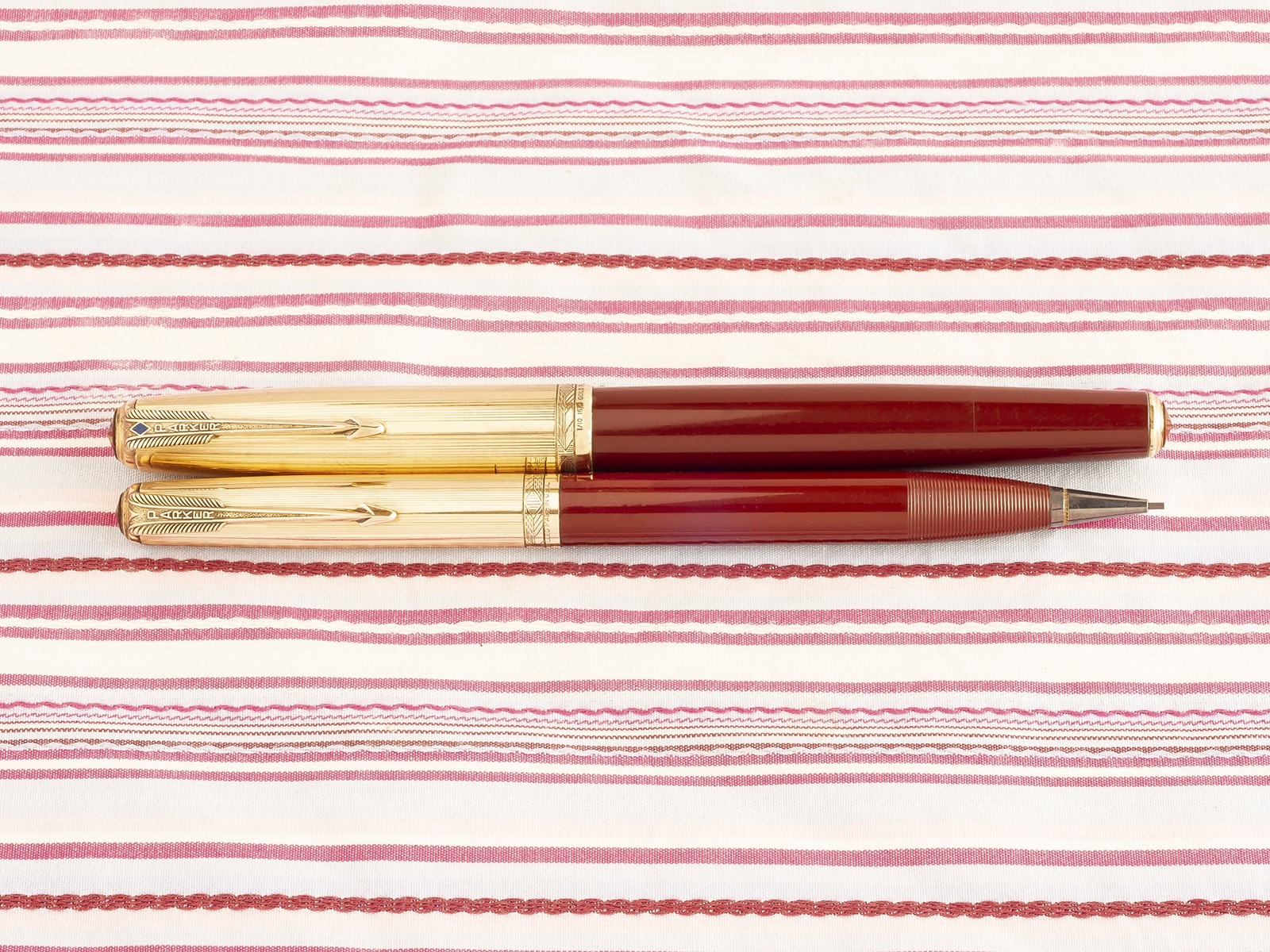 parker 51 deluxe double jewel 16k gold filled cap red maroon fonntain pen pencil box set