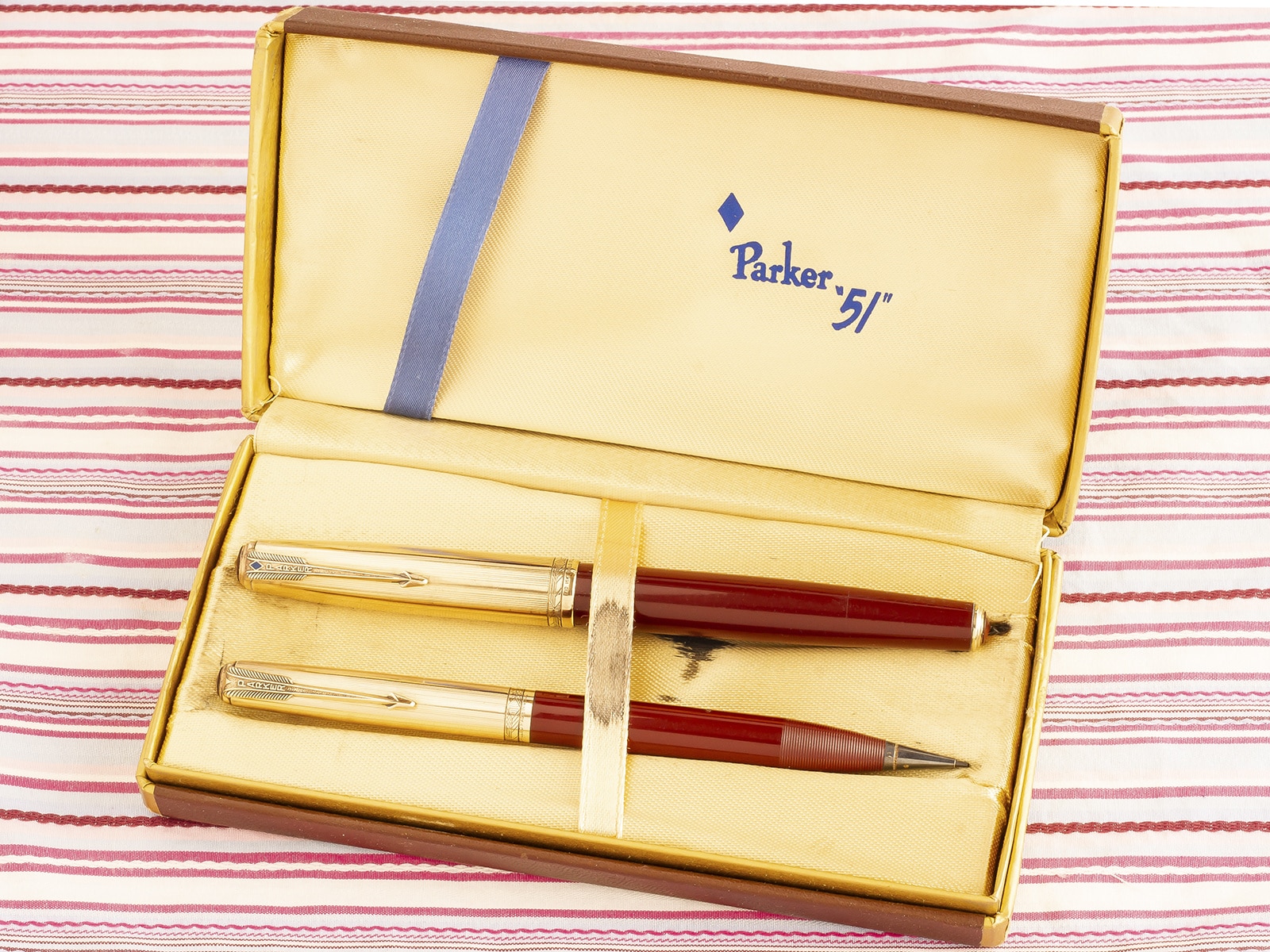 parker 51 deluxe double jewel 16k gold filled cap red maroon fonntain pen pencil box set