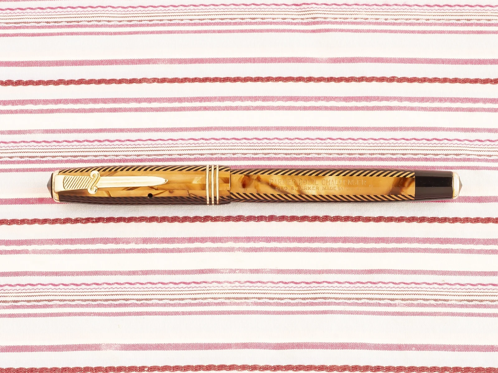 vintage parker royal challenger sword clip gold herringbone deluxe fountain pen pk243