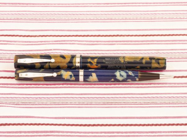 vintage waterman 32 blue orange mosaic fountain pen pencil box set