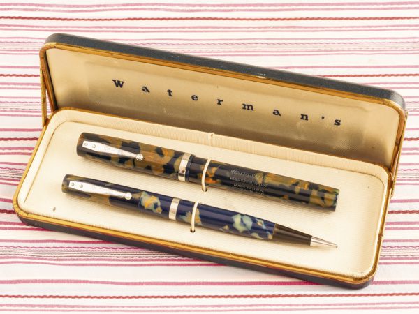 vintage waterman 32 blue orange mosaic fountain pen pencil box set