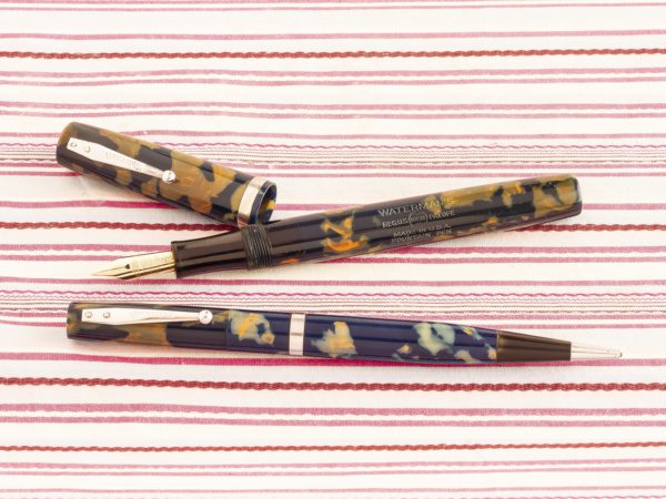 vintage waterman 32 blue orange mosaic fountain pen pencil box set