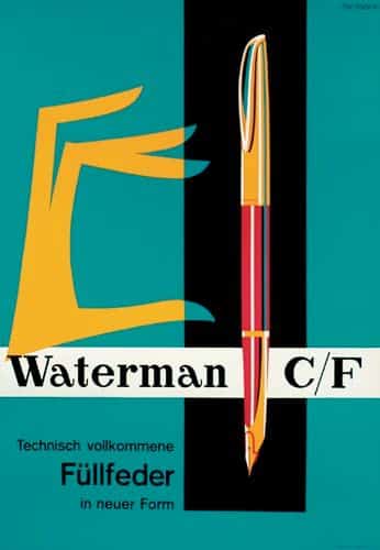 vintage waterman c/f cf silver plaque moire fountain pen ballpoint set