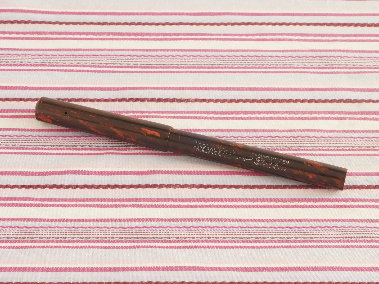 parker lucky curve mottled 20 woodgrain red hard rubber eye-dropper fountain pen