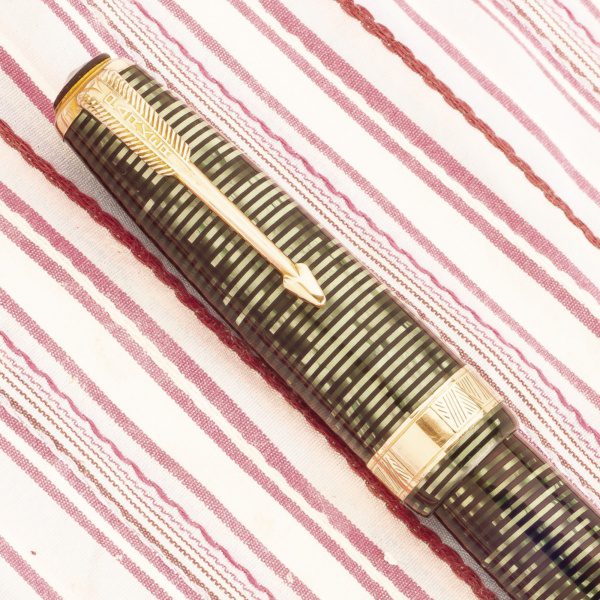 vintage parker vacumatic maxima senior green pearl striped amber semi-transparent marble broad gold chevron capband double jewel speedline filler fountain pen