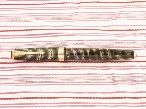 vintage parker vacumatic maxima senior green pearl striped amber semi-transparent marble broad gold chevron capband double jewel speedline filler fountain pen