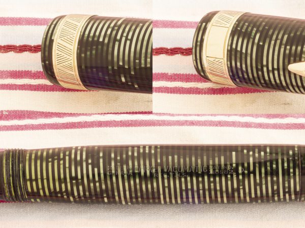 vintage parker vacumatic maxima senior green pearl striped amber semi-transparent marble broad gold chevron capband double jewel speedline filler fountain pen