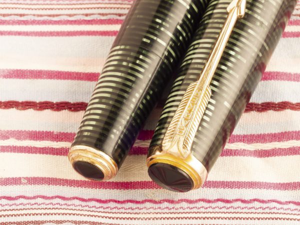 vintage parker vacumatic maxima senior green pearl striped amber semi-transparent marble broad gold chevron capband double jewel speedline filler fountain pen