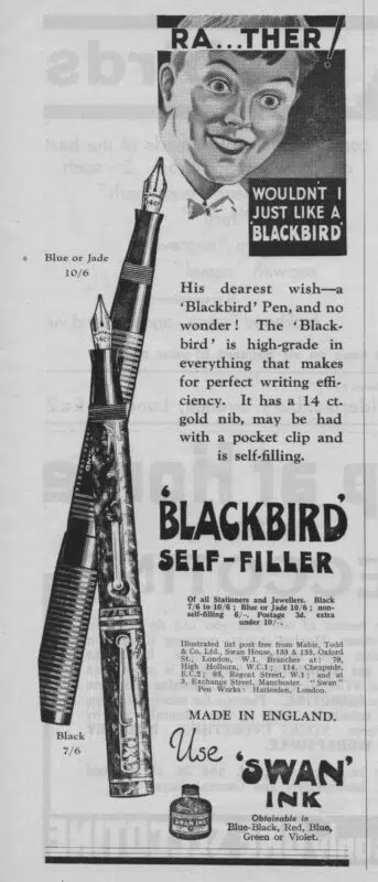 vintage mabie todd blackbird self filling blue gold marble fountain pen mt071 adv