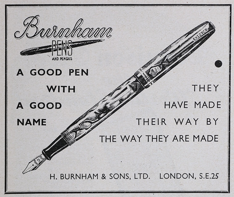 vintage burnham 54 fountain pen new old stock advertisement