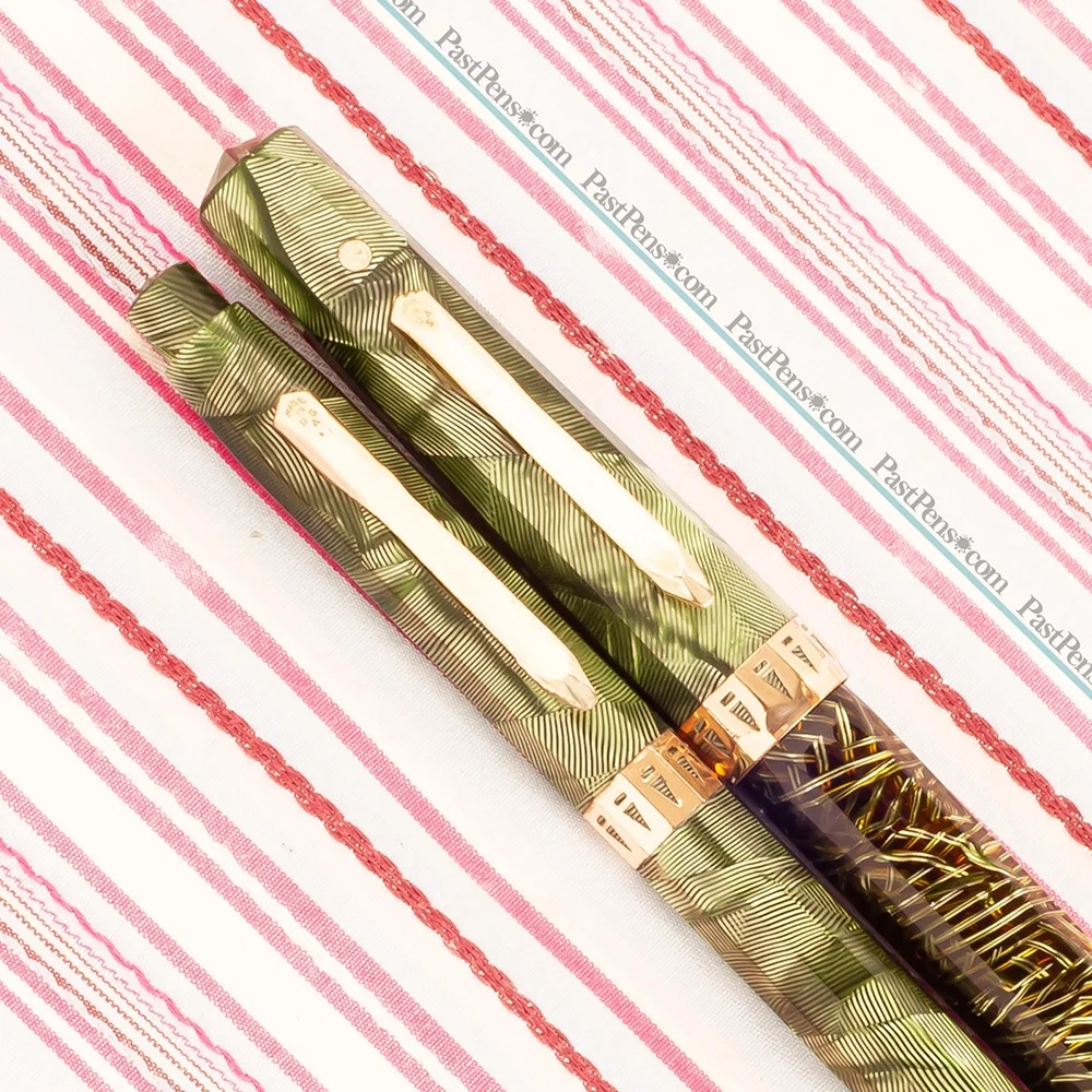 vintage eversharp doric green shell senior fountain pen pencil set