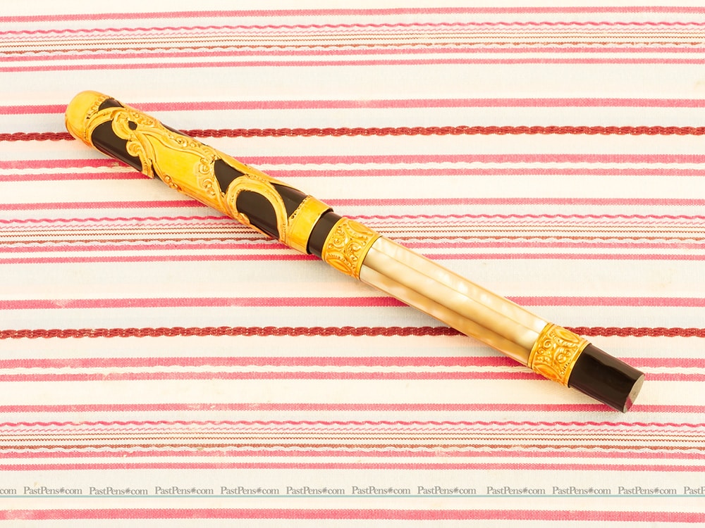 vintage parker lucky curve antique gold filigree overlay mother of pearl eyedropper fountain pen writing