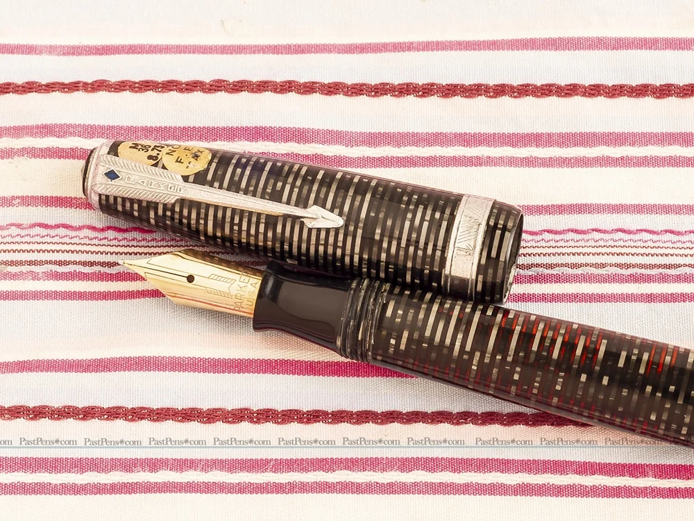 vintage parker vacumatic new old stock sticker silver striped fountain pen restored