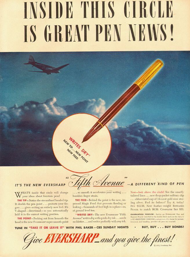 vintage wahl eversharp fifth avuenue solid gold emblem pen pencil box set advertisement