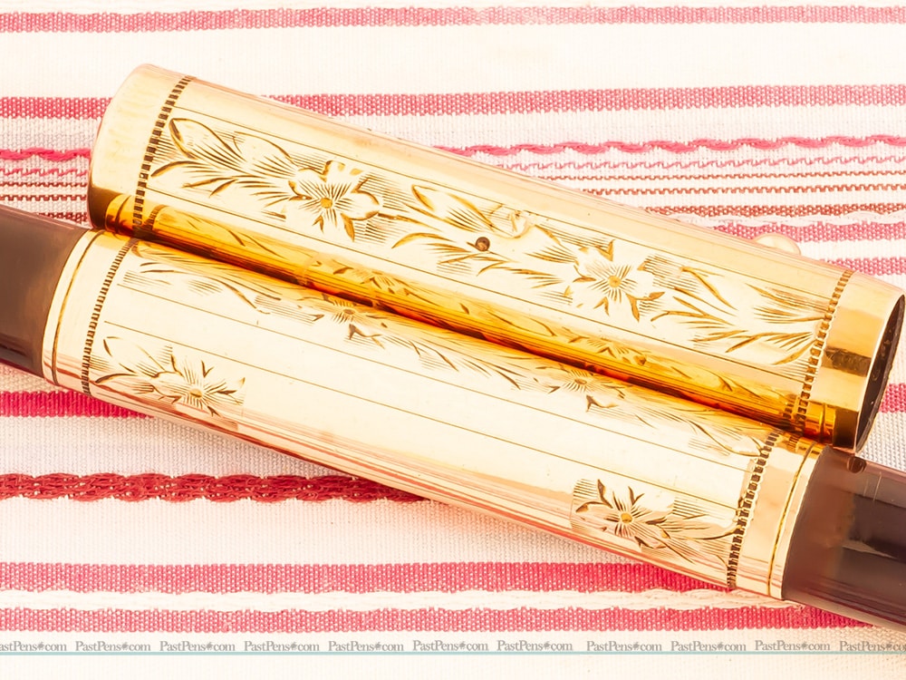 vintage waterman 0552 gold overlay hand engraved floral etched fountain pen quality