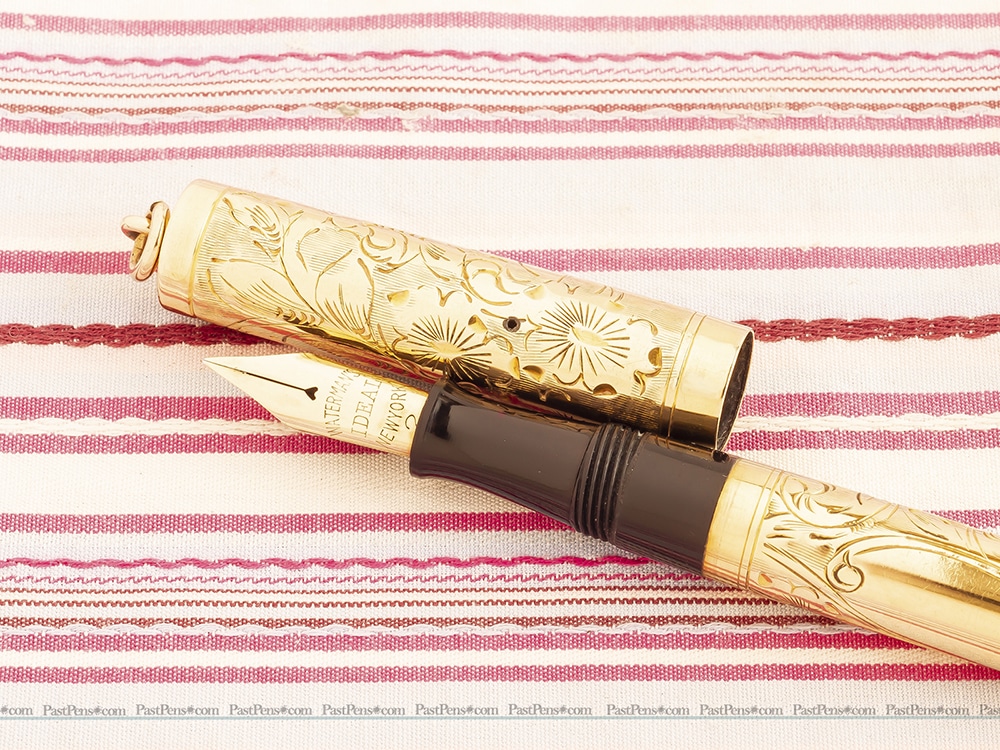 vintage waterman gold overlay hand engraved floral etched fountain pen restored