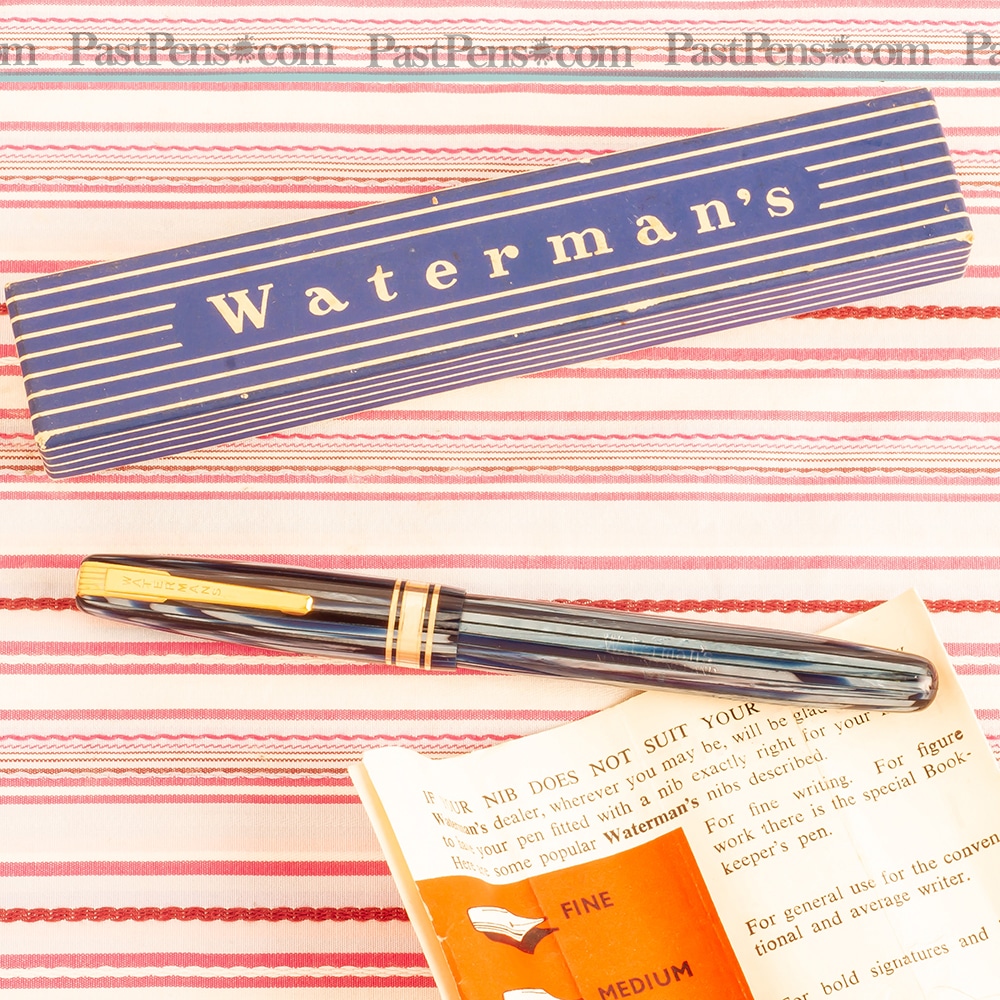 vintage waterman w5 blue striped fountain pen box and paper