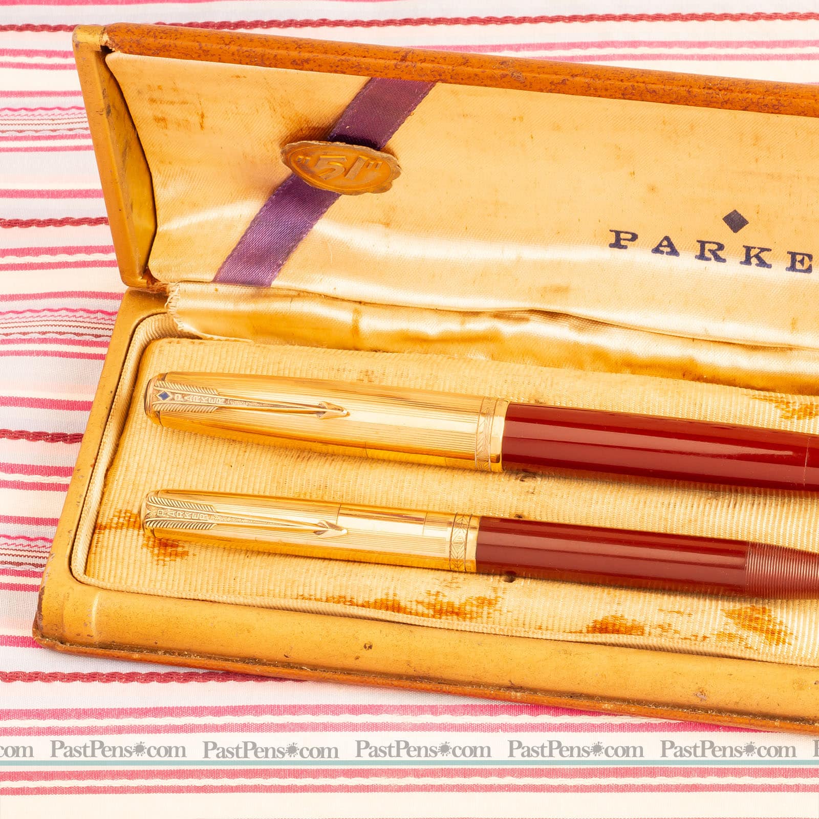 vinage parker 51 double jewel red pen pencil box set