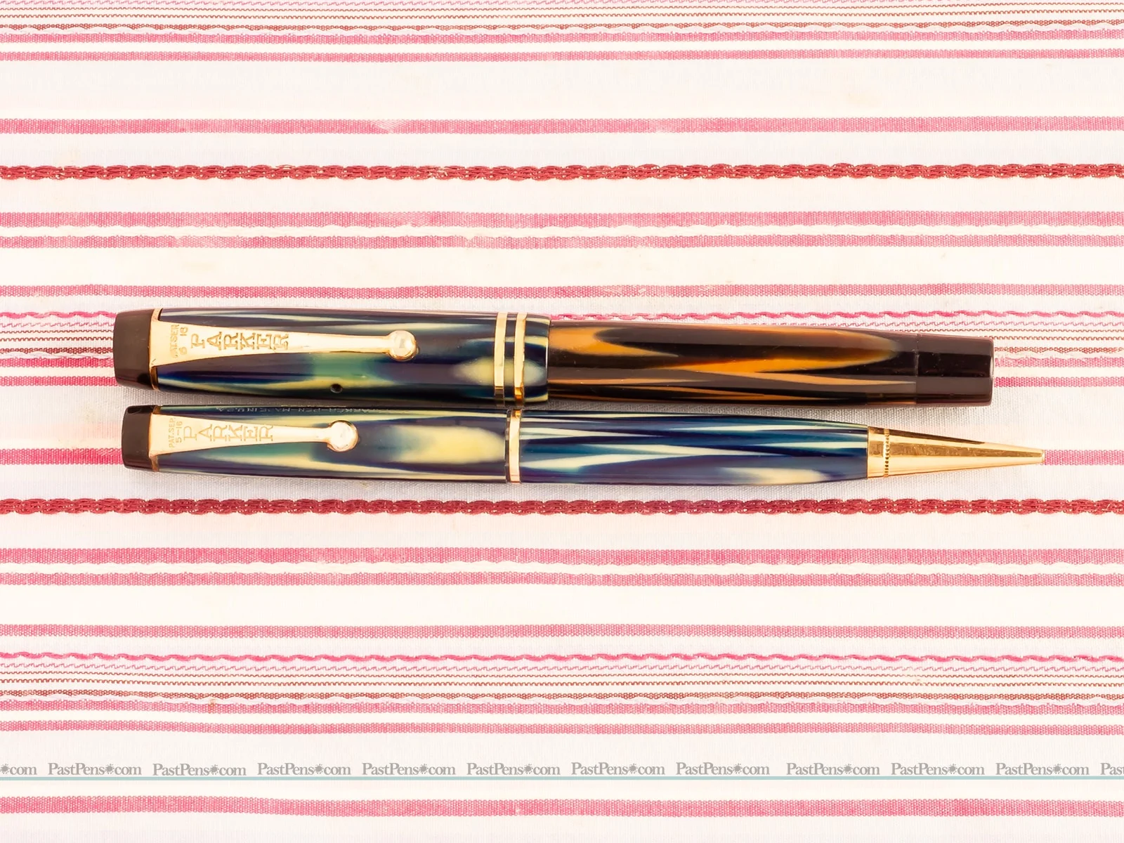parker duofold true blue modernistic fountain pen pencil set vintage pk157 pens