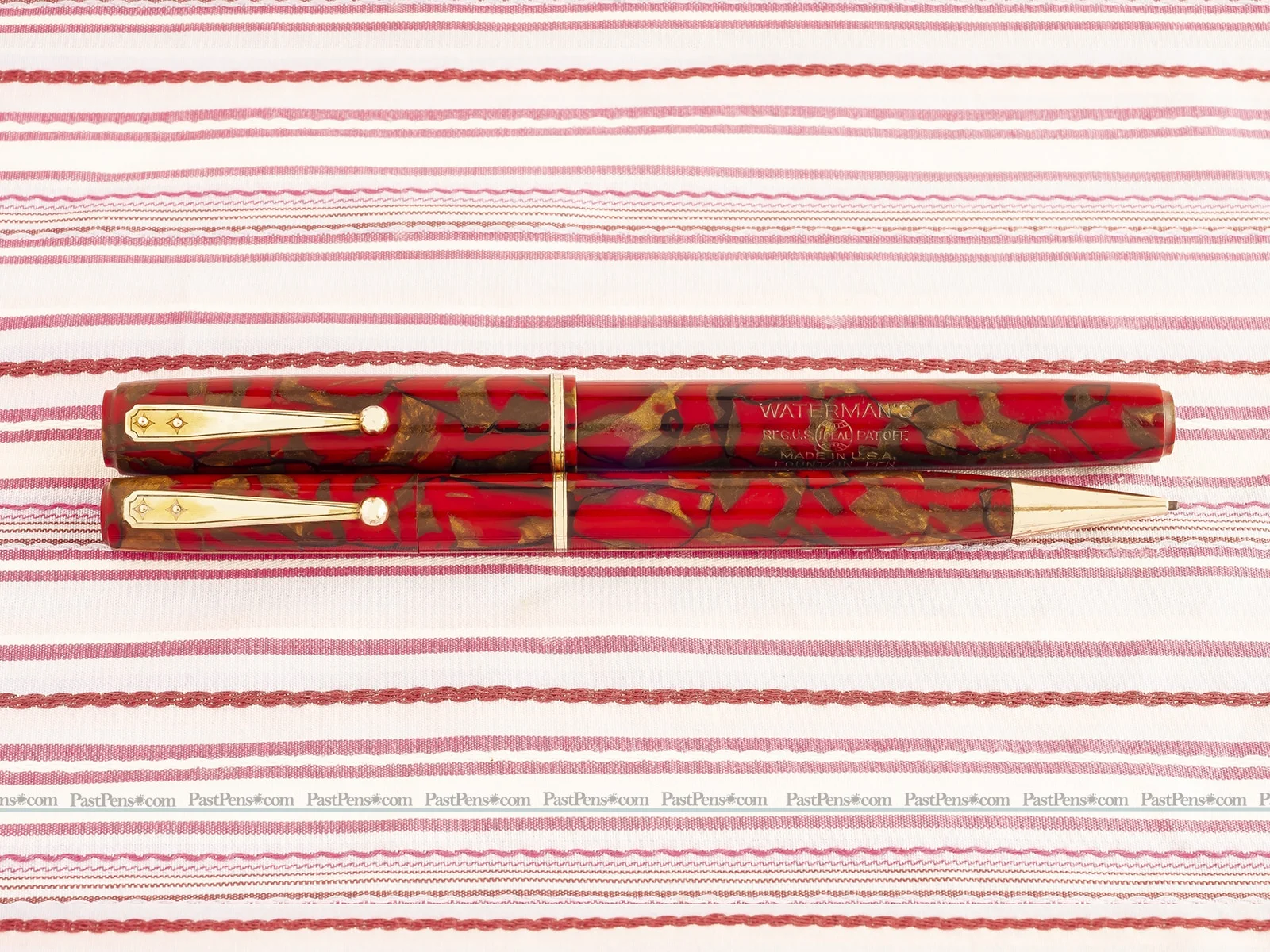 waterman ideal 92 wine red gold marble fountain pen pencil set wm141 model 1
