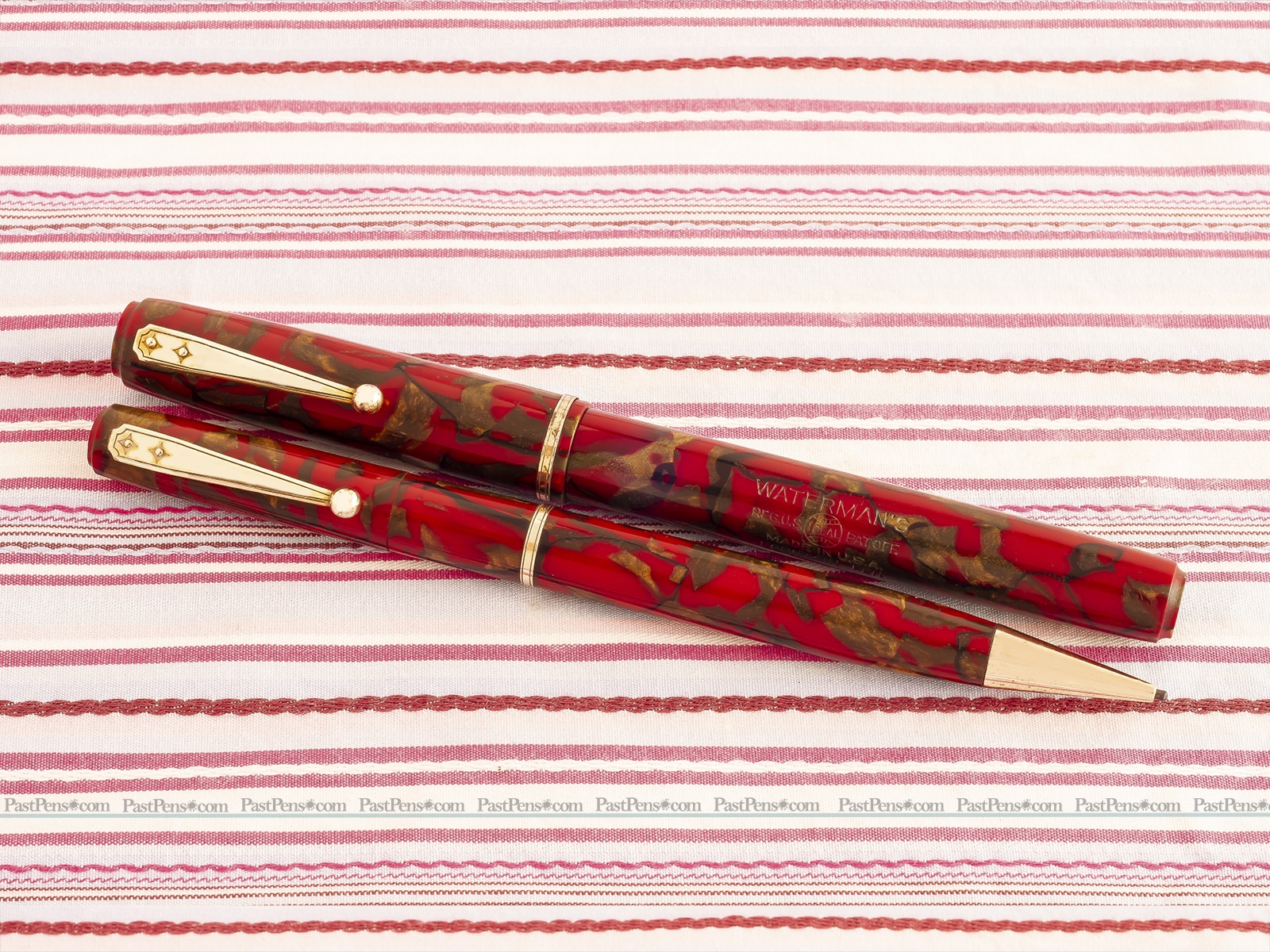 waterman ideal 92 wine red gold marble fountain pen pencil set wm141 serviced 1