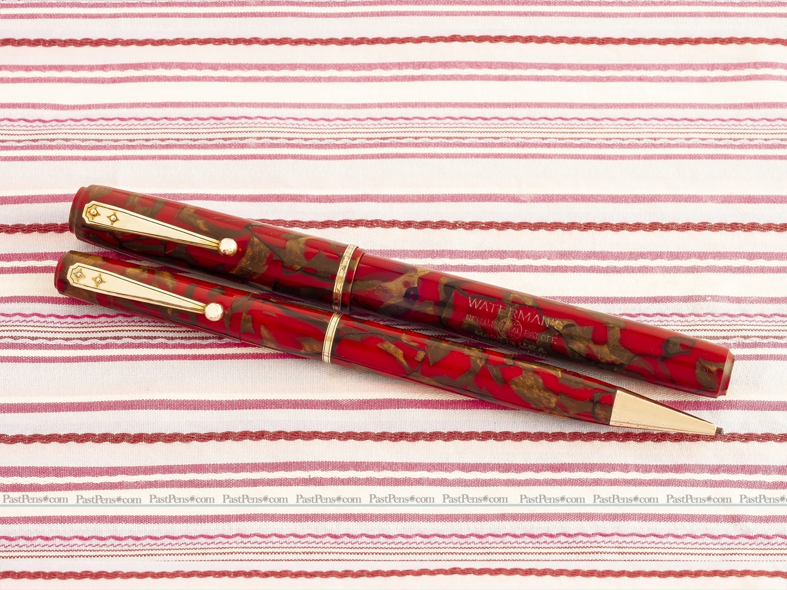 waterman ideal 92 wine red gold marble fountain pen pencil set wm141 serviced 1