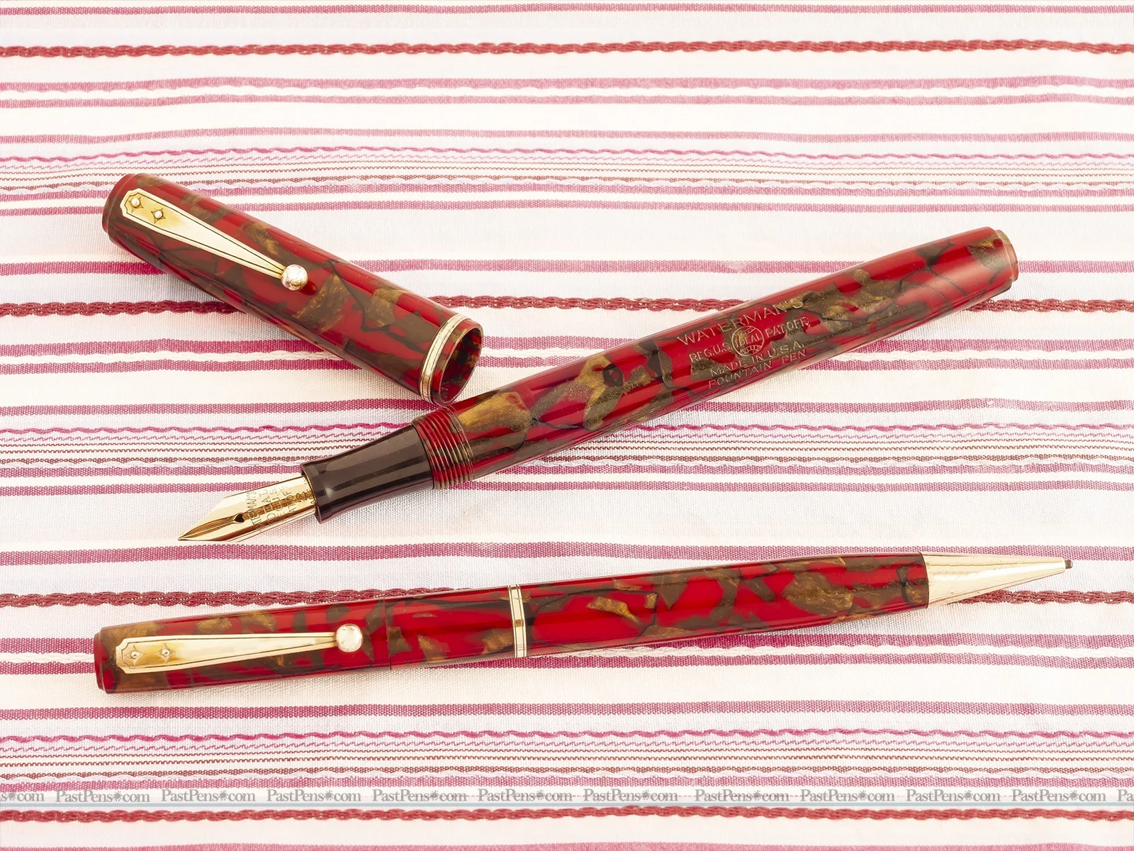 waterman ideal 92 wine red gold marble fountain pen pencil set wm141 vintage 1