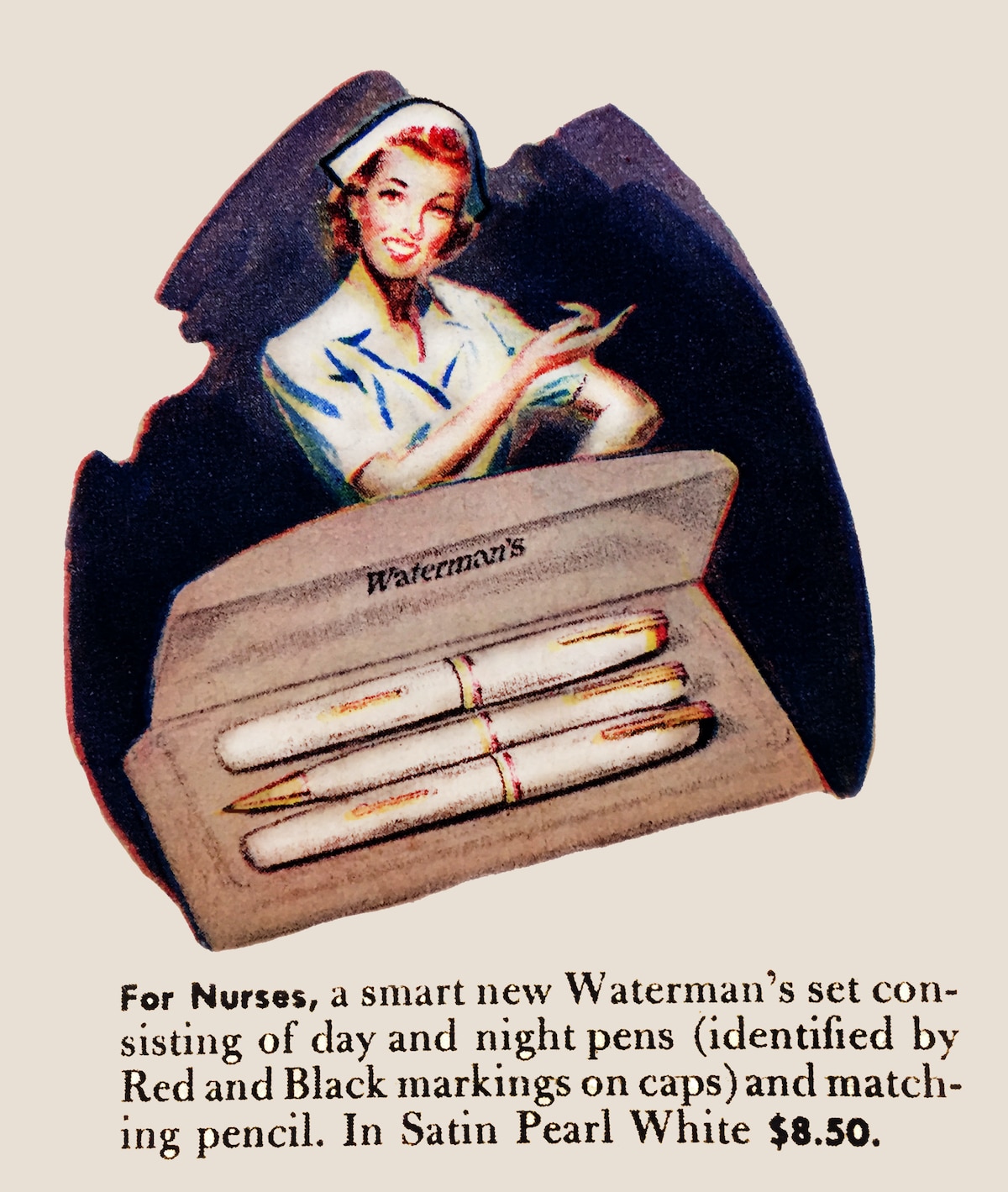 vintage waterman nurse pearl fountain pen pencil thermometer set trio wm104 advertisement 1