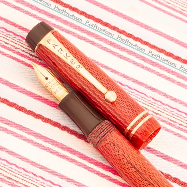 parker duofold red herringbone marble fountain pen pk275