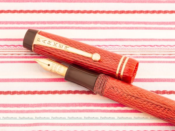 parker duofold red herringbone marble fountain pen pk275 restored