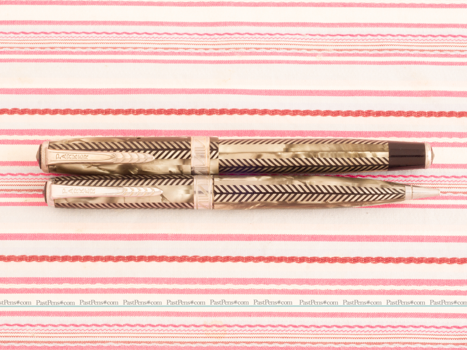 vintage parker royal challenger silver herringbone fountain pen pencil set pk272 0