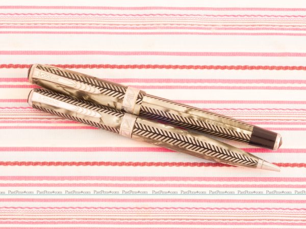 parker royal challenger silver herringbone fountain pen pencil set pk272 2