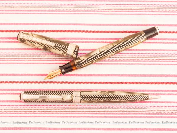 parker royal challenger silver herringbone fountain pen pencil set pk272 9