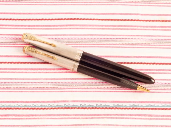 vintage parker 51 sterling silver black blue diamond fountain pen pencil set pk277 serviced