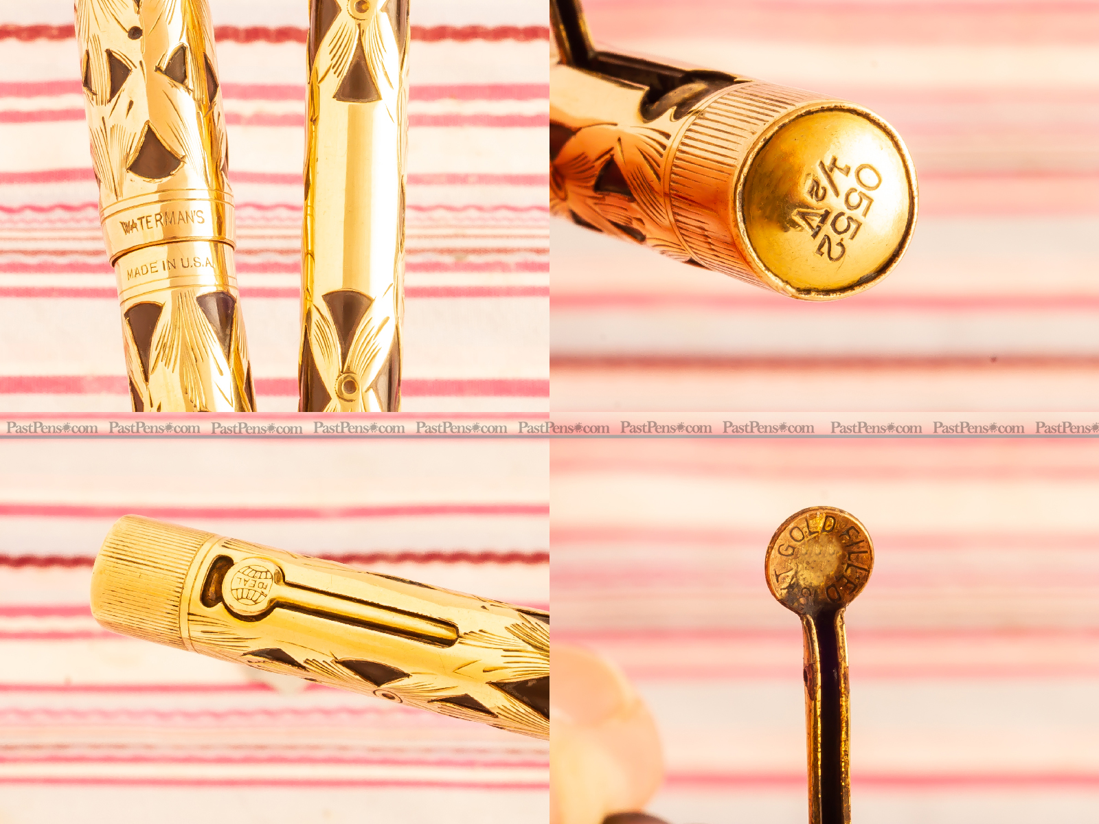 vintage waterman ideal gold filled overlay filigree basket fountain pen pencil set lady wm164 details