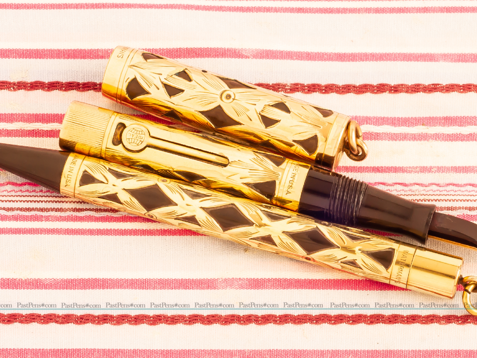 waterman gold pen ideal gold filled overlay filigree basket fountain pen pencil set lady wm164 globe 1