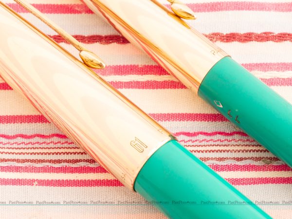 vintage parker 61 rainbow gold turquoise fountain pen pencil boxset new old stock pk251