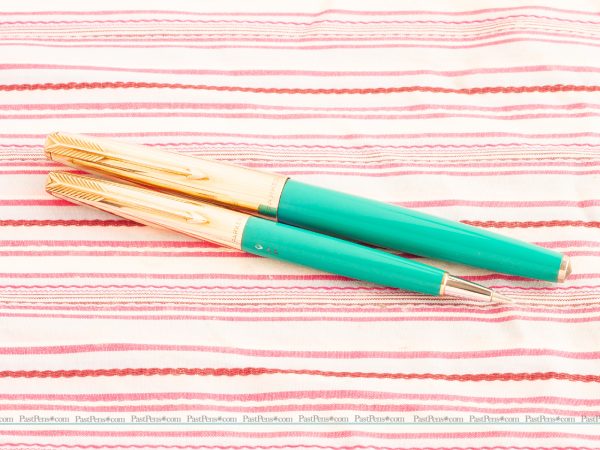 vintage parker 61 rainbow gold turquoise fountain pen pencil boxset new old stock pk251