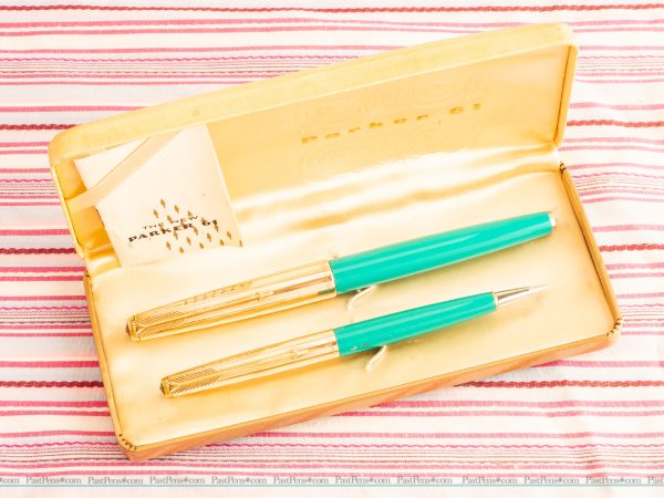 parker 61 rainbow gold turquoise fountain pen pencil boxset new old stock pk251