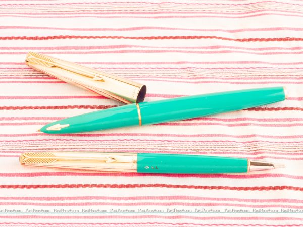 vintage parker 61 rainbow gold turquoise fountain pen pencil boxset new old stock pk251